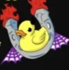 Lucky Duck Logo of a rubber duck on a horseshoe with spiderwebs on the side and flames coming out the top of the image.